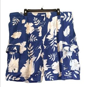 US Polo Assn Men’s Blue and White Tropical Print Swim Trunks
